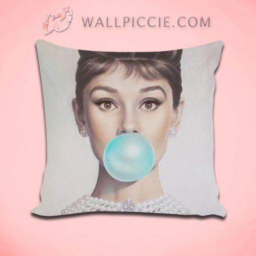 Audrey Hepburn Bubblegum Throw Pillow Cover