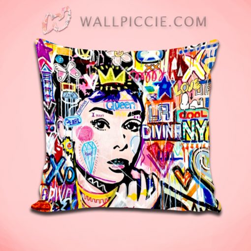 Audrey Hepburn Graffiti Pop Art Decorative Pillow Cover