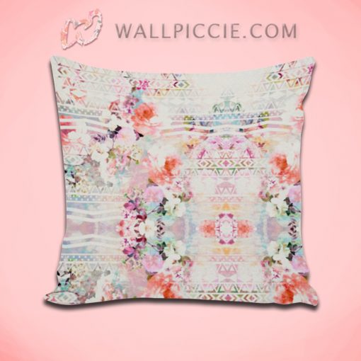 Aztec Pink Teal Watercolor Decorative Throw Pillow Cover