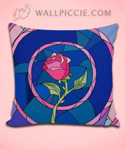 Beauty and The Beast Rose Stained Glass Throw Pillow Cover