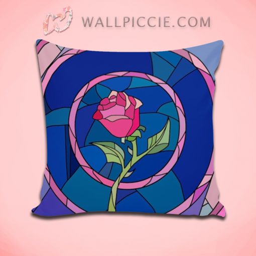 Beauty and The Beast Rose Stained Glass Throw Pillow Cover