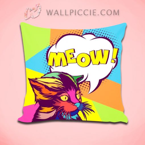 Cat Meow Pop Art Decorative Pillow Cover