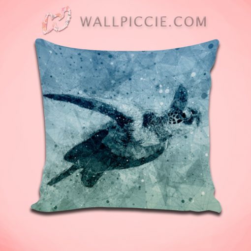 Geometric Flying Green Sea Turtle Decorative Pillow Cover