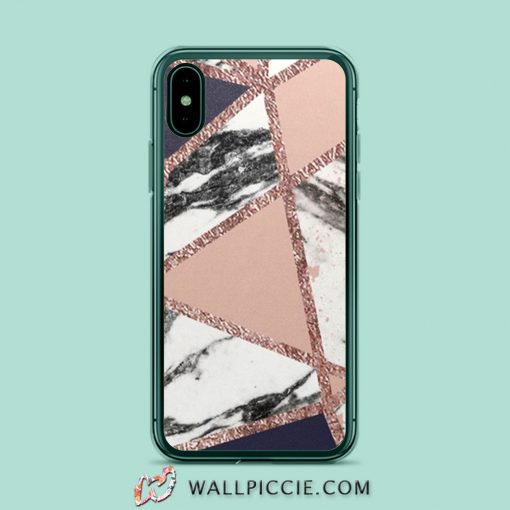 Geometric Navy Blue Peach Marble iPhone Xr Case