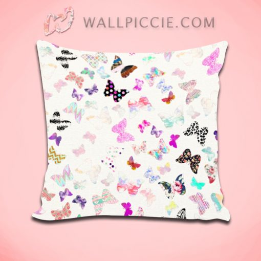 Girly Butterflies Aztec Floral Stripes Decorative Throw Pillow Cover