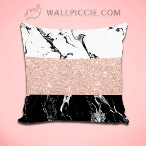 Minimal Black White Marble Rose Gold Decorative Pillow Cover