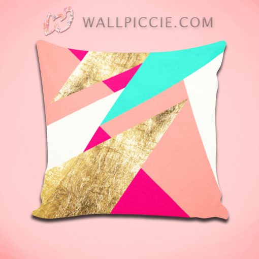 Modern Mint Coral Gold Triangles Decorative Pillow Cover