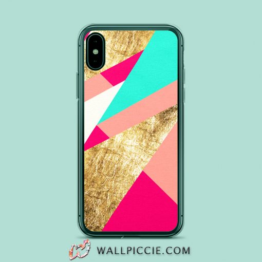Modern Mint Coral Gold Triangles iPhone Xr Case