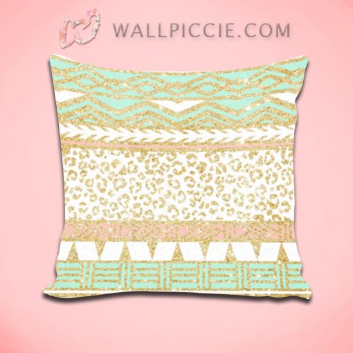 Modern Pastel Pink Mint Green Gold Decorative Throw Pillow Cover