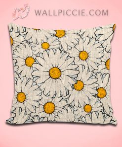Modern Yellow White Daisy Floral Decorative Pillow Cover