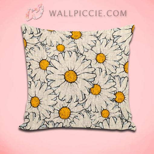 Modern Yellow White Daisy Floral Decorative Pillow Cover