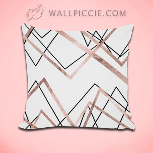 Rose Gold White Linear Triangle Decorative Pillow Cover