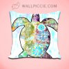 Sea Turtle Floral Pattern Decorative Pillow Cover