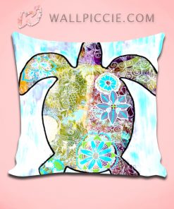 Sea Turtle Floral Pattern Decorative Pillow Cover