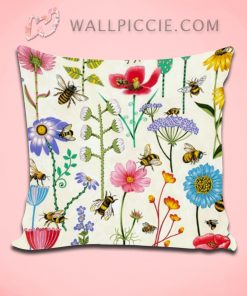 Summer Floral Bees Decorative Pillow Cover
