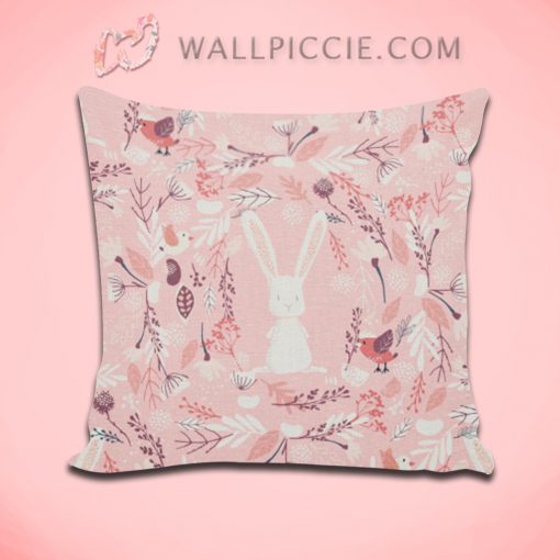 Sweet Bunny Pink Floral Nursery Decorative Pillow Cover
