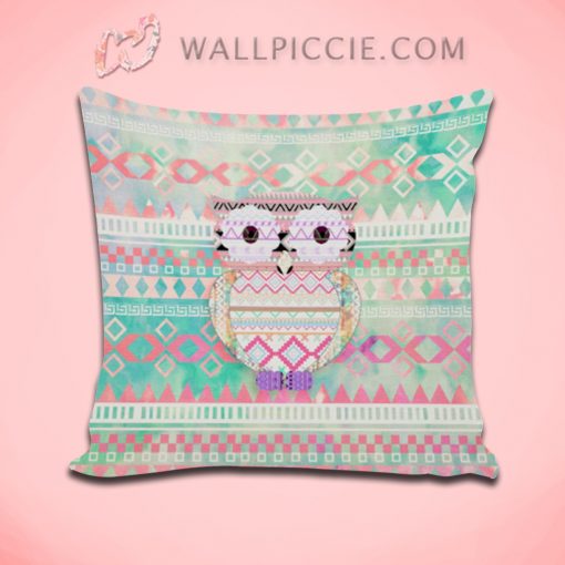 Whimsical Tribal Owl Pastel Girly Decorative Throw Pillow Cover