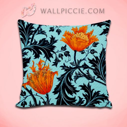 William Morris Anemone Indigo Blue and Coral Decorative Pillow Cover